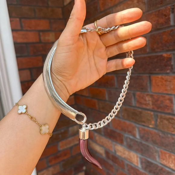 Zara Silver Chain Necklace with Horn Pendants - Picture 3 of 5